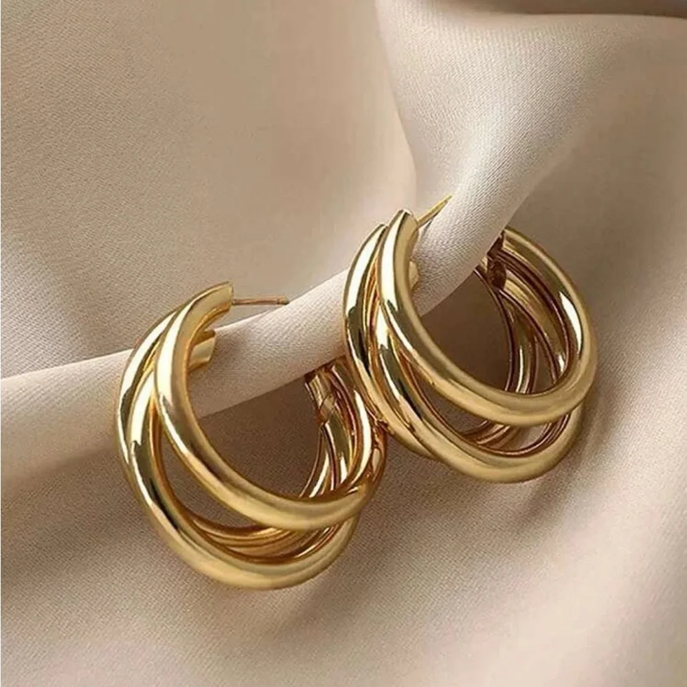 Chunky Gold Hoop Earrings | Bold Statement Hoops (Gold or Silver) - Picture 3 of 15